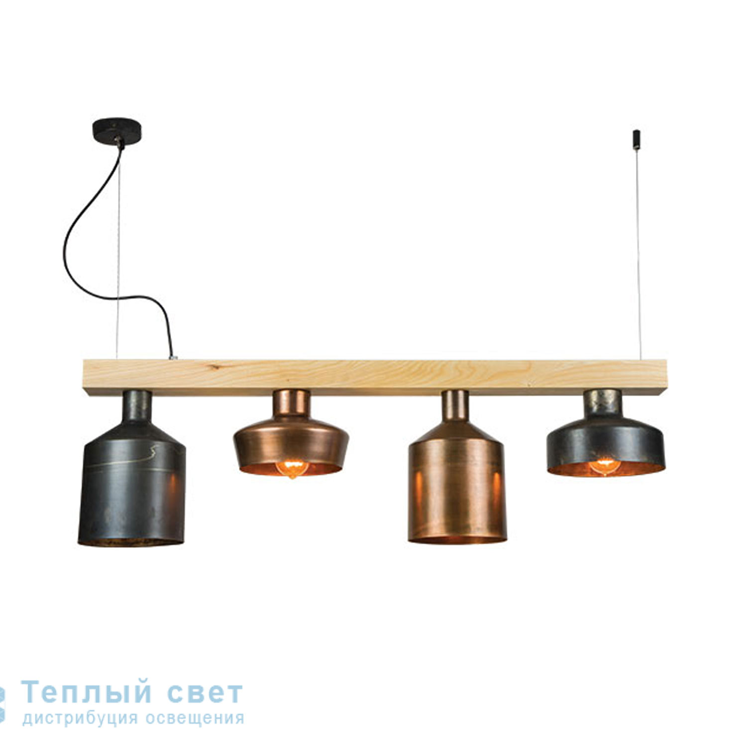 Zambelis 16124 PENDANT LIGHT 4L E27 COPPER RUSTY/OLD STEEL METAL-WOOD линейный светильник