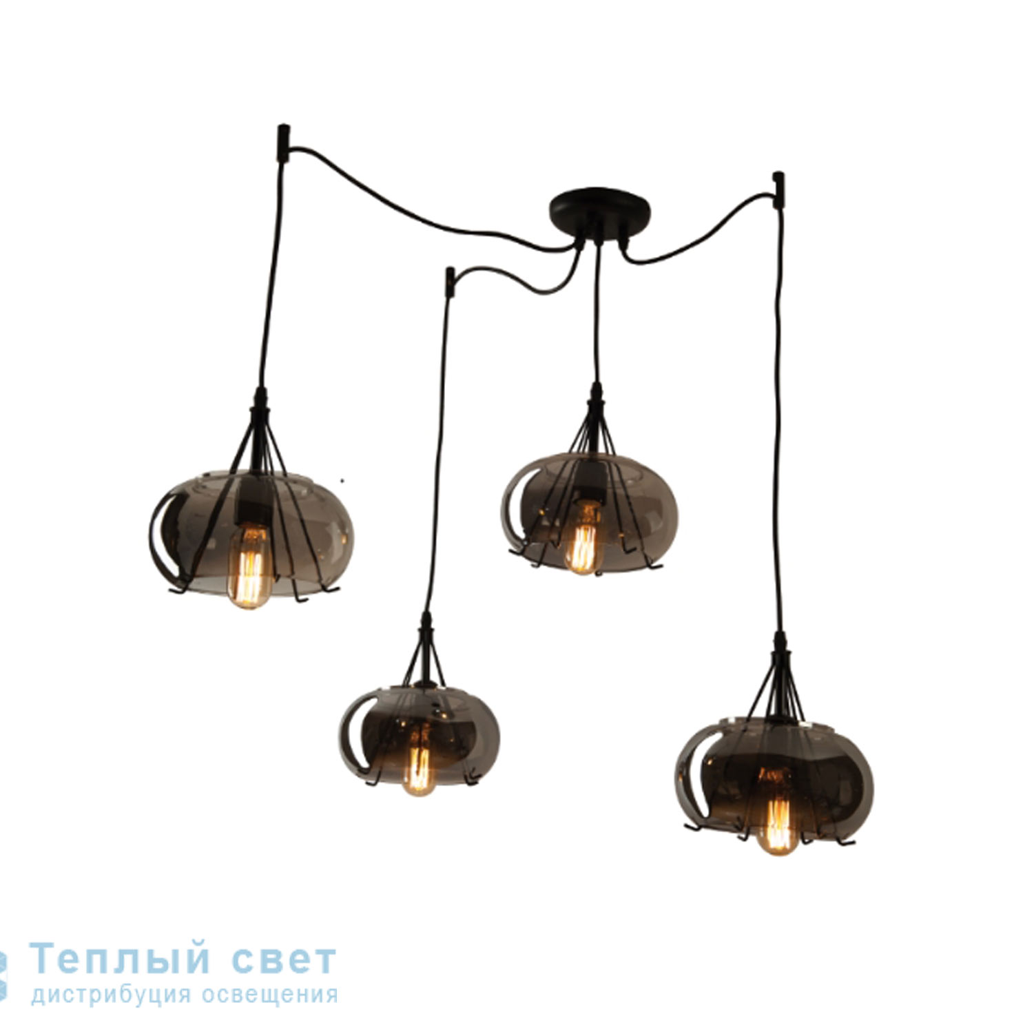 Zambelis 1536 PENDANT LIGHT 4L E27 SMOKED GREY GLASSES-BLACK BASE подвесной светильник