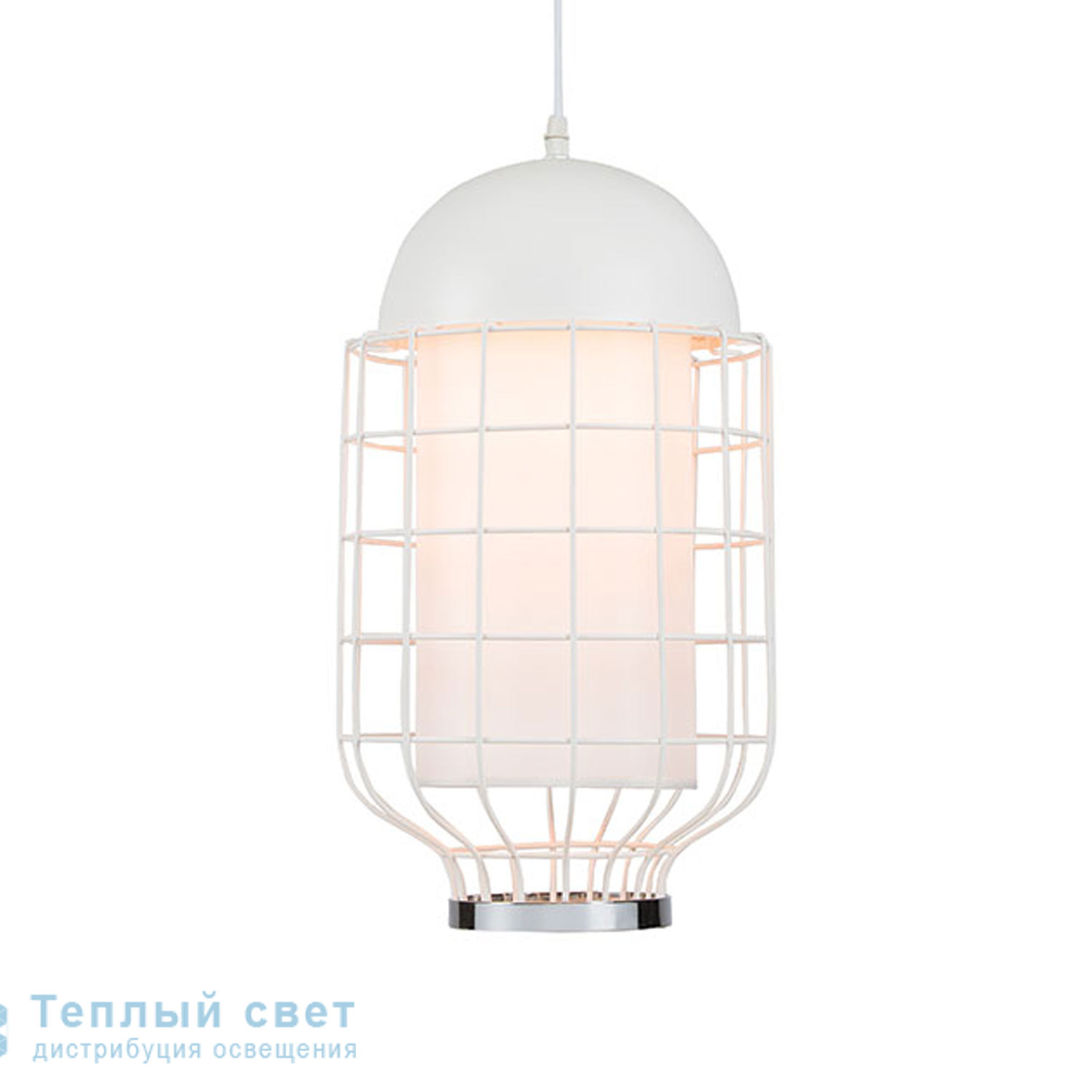 Zambelis 1634 PENDANT LIGHT 1L E27 METAL-FABRIC SHADE WHITE-CHROME подвесной светильник