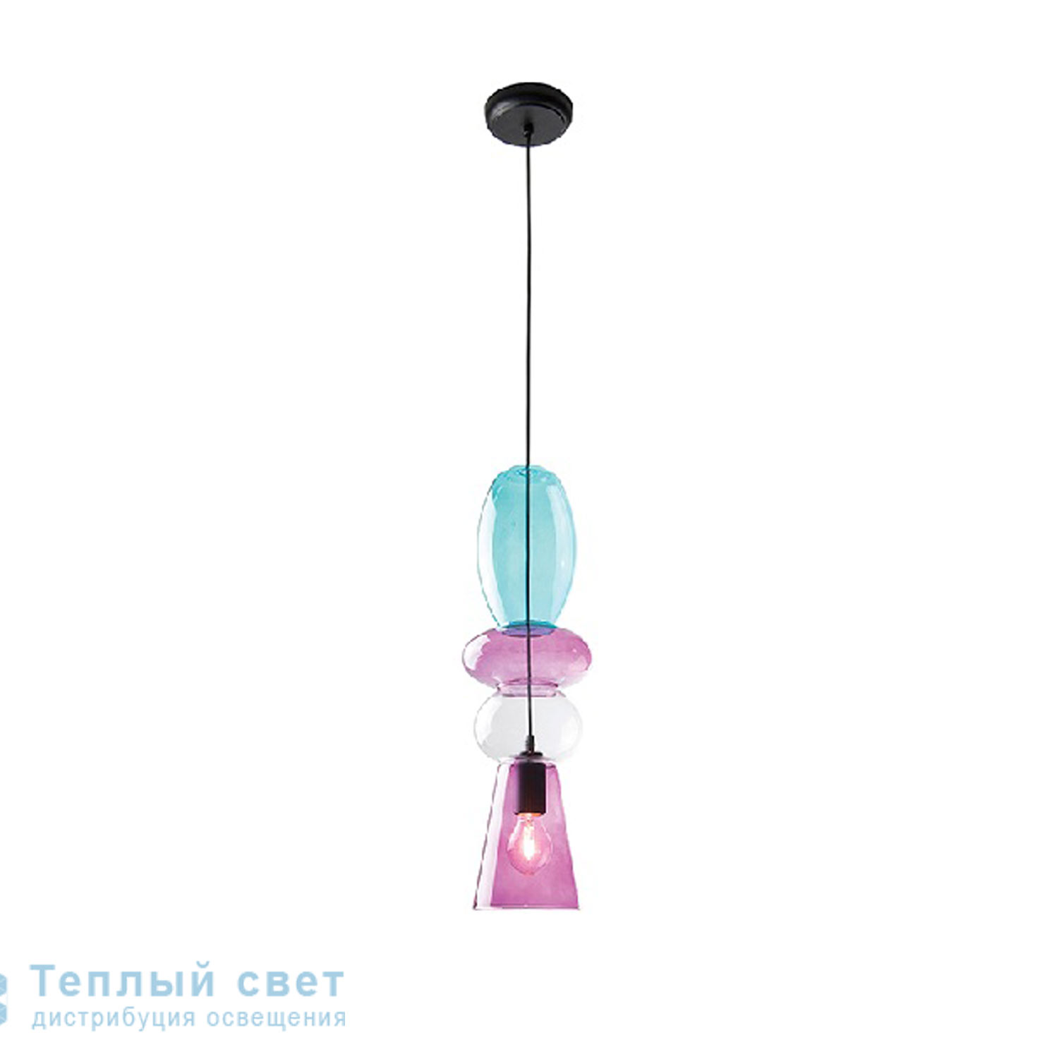 Zambelis 17050 PENDANT LIGHT 1L E27 GLASS CLEAR-ROSE-BLUE подвесной светильник
