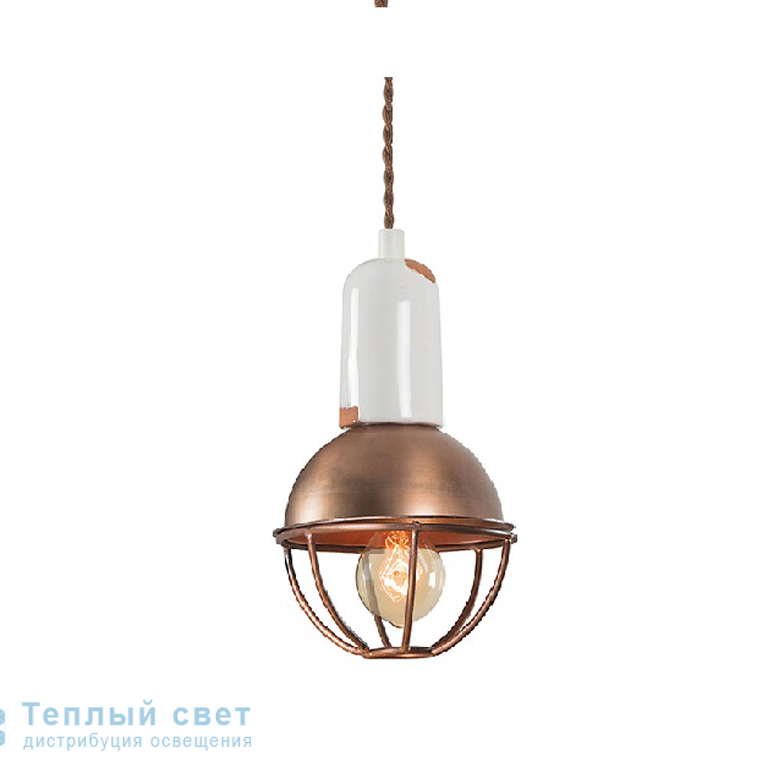 Zambelis 17065 PENDANT LIGHT 1L E27 D12 WHITE CLAY-COPPER RUSTY METAL подвесной светильник