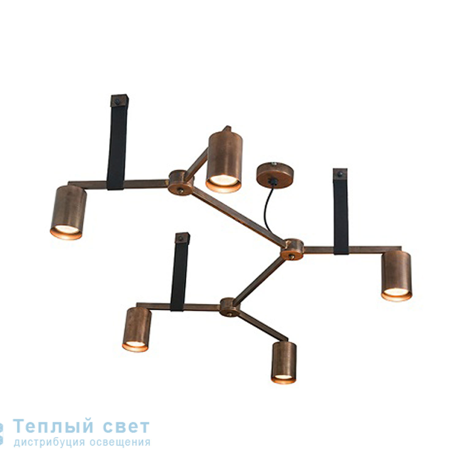 Zambelis 17108 CEILING LIGHT 5L GU10 COPPER RUSTY METAL-LEATHER подвесной светильник