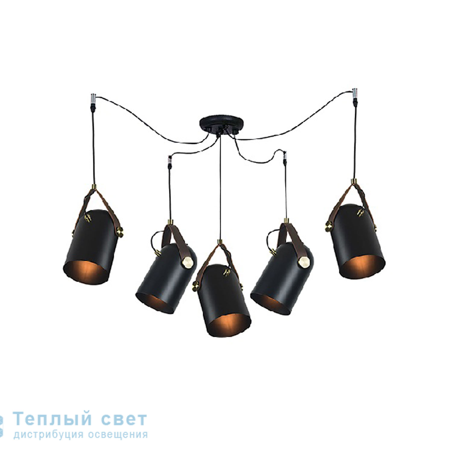 Zambelis 17154 PENDANT LIGHT 5L E27 BLACK METAL-LEATHER подвесной светильник