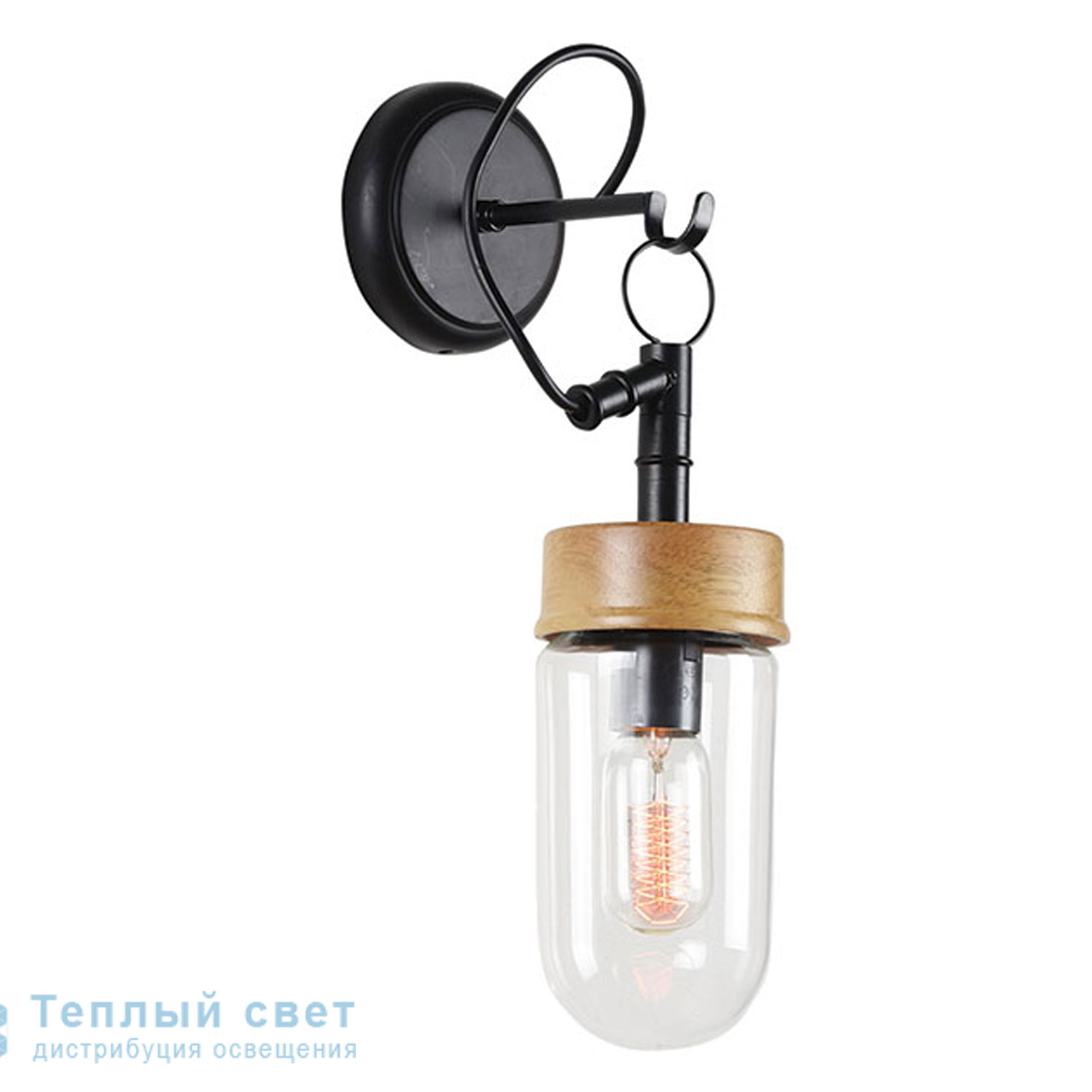 Zambelis 16114 SCONCE 1L E27  BLACK METAL-WOOD-GLASS настенный светильник