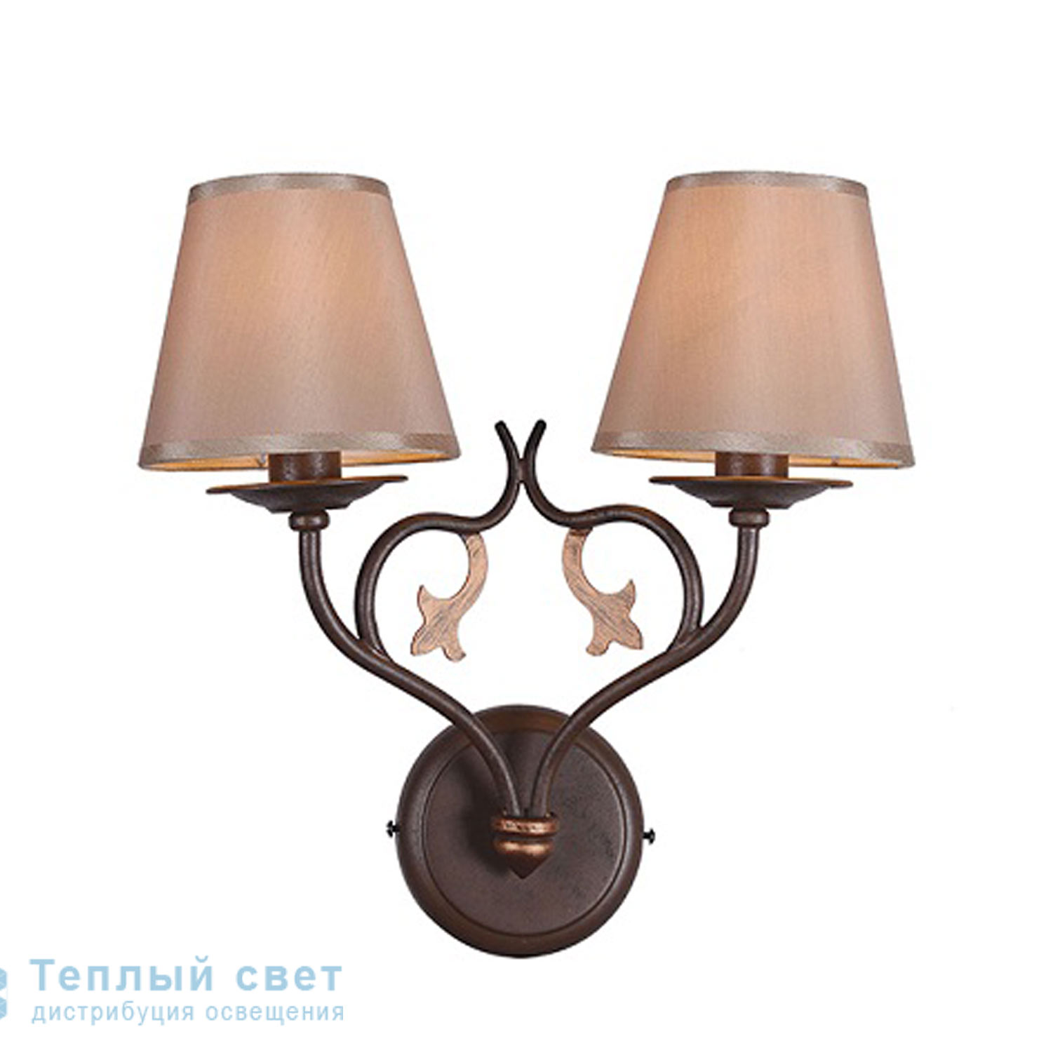Zambelis 17124 SCONCE 2L E14 BROWN METAL-BEIGE FABRIC SHADE настенный светильник